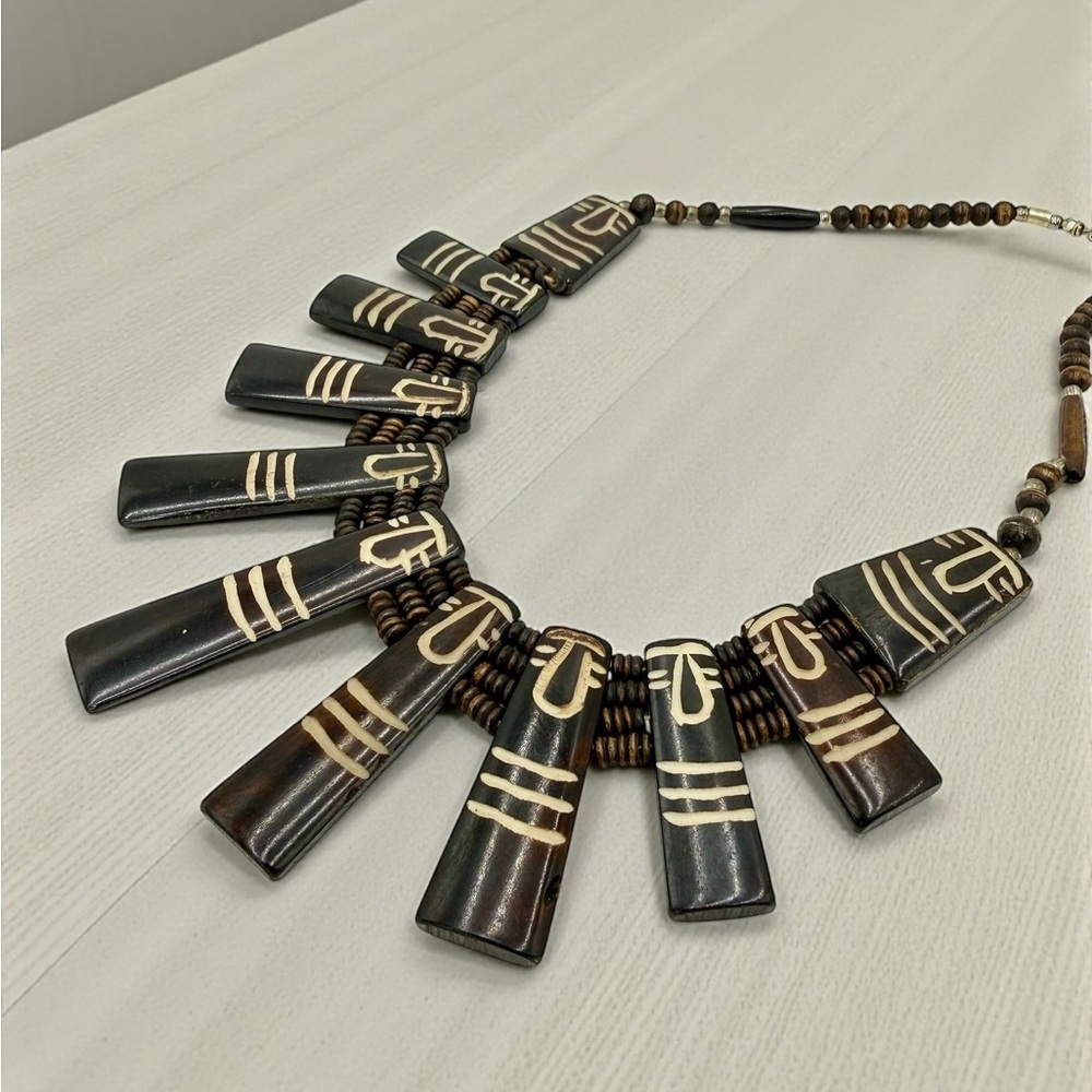 Vintage Carved Bone Statement Bib Collar Necklace Tribal 118g - Picture 13 of 17